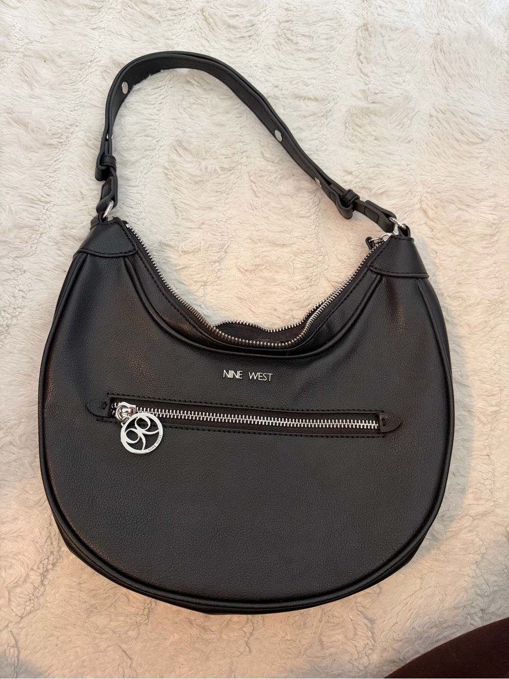 Nine West Black Crescent Hobo with Silver Hardware